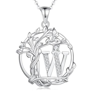 Imagem de FANCIME Colar feminino com inicial árvore da vida, joia de árvore de prata esterlina, pingente de letra de diamante simulado, zircônia cúbica, zircônia cúbica, presente de aniversário e dia das mães