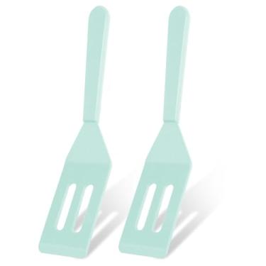 Imagem de Ecerangus Pacote Com 2 Mini Espátulas De Silicone Para Servir Brownie, Espátula Pequena Antiaderente, Biscoitos Resistente Ao Calor Fendas Virar Ovos Na Frigideira E Massa (Azul Macarrão)