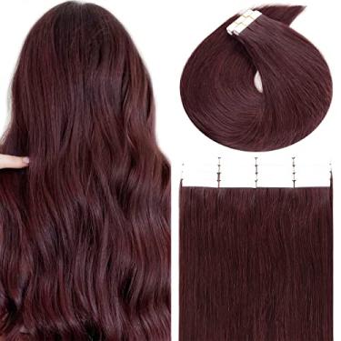 Imagem de Lacer 20" Invisível Melhor Fita Em Extensões De Cabelo Humano Sedoso Liso Dupla Face Pele Pu Trama Cor #99J Vinho Tinto Borgonha 50G 20 Peças