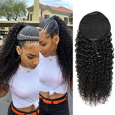 Imagem de Adette 24" Rabos De Cavalo Cacheados Cabelo Humano Cordão Extensão Rabo Crespo Clipe Em Extensões Peças Para Mulheres Negras Naturais