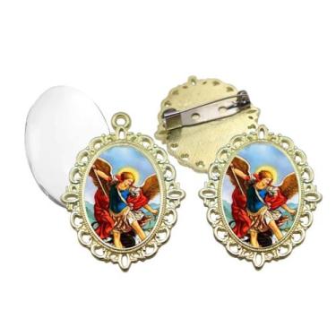 Imagem de Broche com Relicario Dourado São Miguel Terno Noivo lapela Qualidade R