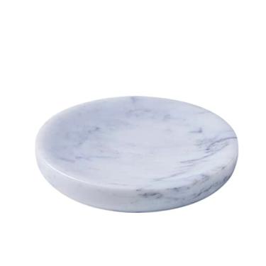 Imagem de MAGPER HOME Porta-Sabonetes Redondo De Mármore, Bandeja Para Joias, Porta-Anéis Natural, Decoração Mesa Cabeceira, Prato Pedra Banheiro, Cozinha (Branco Carrara)