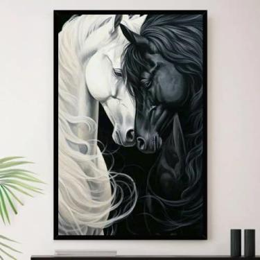 Imagem de Genérico, Quadro Cavalo Preto E Branco Sala Decorativo A3 35x45cm