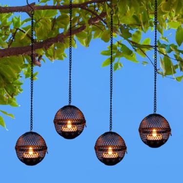 Imagem de ALL FORTUNE Lanternas Solares Suspensas Para Áreas Externas, Pacote Com 4 Porta-Velas Velas De Chá À Prova D'Água Ideias Lustres Decoração Pátio Pérgola Em Árvore