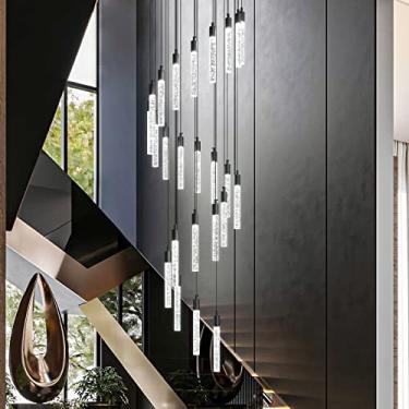 Imagem de zhllmq Lustre Moderno De Cristal Preto Com 24 Luzes Para Sala Estar, Pendente Teto, Led Reguláveis, 144 W, 6000 K, Escada, Lustres Grandes Entrada, Hall Entrada Alto