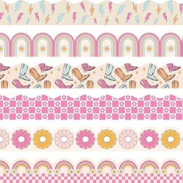 Imagem de VABAMNA Bordas de quadro de avisos, decoração retrô para sala de aula, 2,5 m, borda de quadro de avisos, margarida, floral, arco-íris, decoração colorida, recortado para professores, material escolar