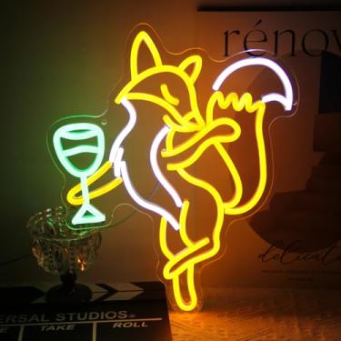 Imagem de Kullneon Placas De Neon Cerveja Fox Para Decoração Parede, Placa Animal Legal, Luz Laranja E Branca, Regulável, Bebidas, Vinho, Bar, Quarto, Cozinha, Caverna Masculina, Presente Aniversário