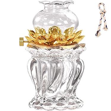 Imagem de rnuie Lamparina A Óleo Para Uso Interno, Querosene De Vidro Vintage Com Pavio, Luz Frontal Buda Flor Lótus, Suprimentos Altar, Decoração Iluminação Emergência (Transparente)