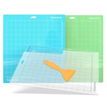 Imagem de TIECHI Tapete de corte 30,5 x 30,5 cm para Cricut Maker 3/Maker/Explore 3/Air 2/Air/One (3 tapetes) - Tapetes adesivos reutilizáveis para artesanato e bricolage - Inclui padrão/leve (verde