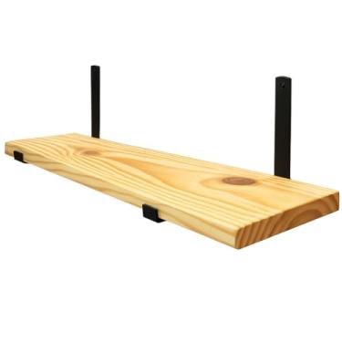 Imagem de Prateleira de Madeira 70x15 cm com Suporte Invertido de Metal Preto – Decorativa para Sala, Quarto e Cozinha, Estilo Moderno e Resistente