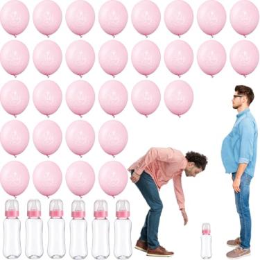 Imagem de Honeydak 6 conjuntos de garrafas de chá de bebê, lembrancinhas, brinquedos de chá de bebê, garrafas de plástico, balões de látex para jogos de revelação de gênero (rosa)