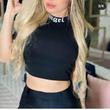 Imagem de Cropped feminino angel gola alta manga curta viscolaycra estilo - Filó