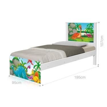 Imagem de Cama Solteiro Com Cabeceira Adesivada Dinossauros No Lago