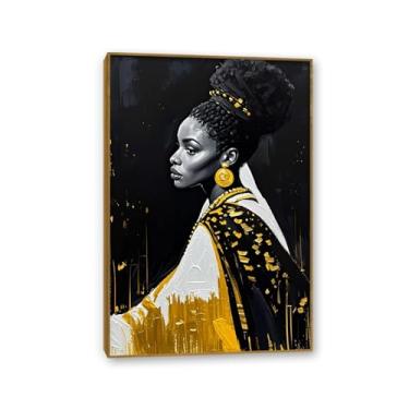 Imagem de Decoração de parede com moldura de ouro negro afro-americano para meninas e mulheres, pôsteres, arte para sala de estar, quarto, banheiro, decoração de casa, 45 x 30 cm, moldura de teca