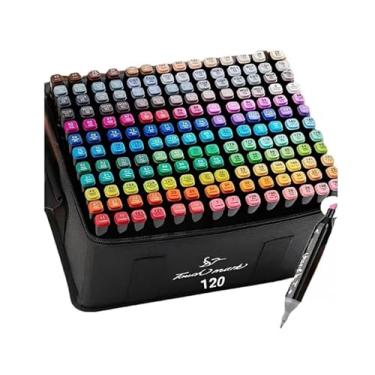 Imagem de Kit 120 Canetinhas Coloridas Touch 168 Cores Com Ponta Dupla e Estojo Canetas Marcadores Coloridos Para Desenho Colorir Livros Ilustrar Pintura