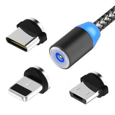 Imagem de Kit Cabo Magnético Universal iOS Android Type C com Fonte Bivolt