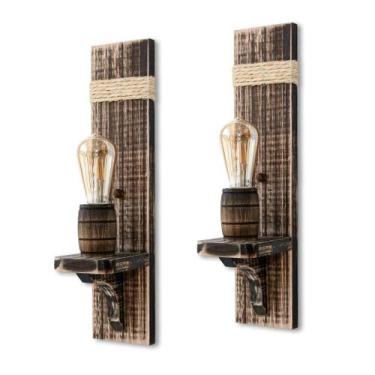Imagem de Kit 2 Arandelas Luminária De Parede Rústica Colonial Madeira - Delenha