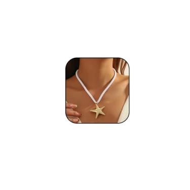 Imagem de Atiptu Colar de estrela-do-mar dourado para mulheres, boêmio, estrela-do-mar, colar com pingente de estrelas do mar, joias de surfista de praia, acessórios, Large, Metal, Sem Pedra Preciosa