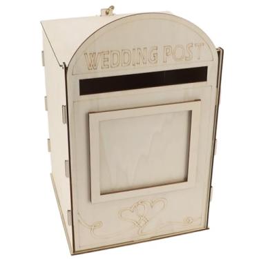 Imagem de Akozon Caixa de Correio de Casamentos de Madeira Akozon DIY Com Bloqueio e Chave - Decoração Rústica para Casamento, Aniversário, Festa de Pós -graduação, chá de bebê (JM01617)