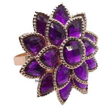 Imagem de KIT 06 Argola Porta Guardanapo Anel Flor Brilhante Roxo Metal Luxo Mes