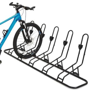 Imagem de Suporte de bicicleta de chão para 5 bicicletas, freios a disco de proteção e desviadores, suporte de bicicleta à prova d'água para estrada/crianças/bicicletas MTB, serve para pneus de 30 a 73 cm