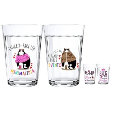 Imagem de Jogo 2 Copos Americanos 190ml Vidro Temático Pura Atitude & Estilo Não Desbota Colorida Item Personalizado Colecionável Presente Criativo (LATINA)