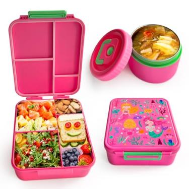 Imagem de Lancheira infantil Bento com garrafa térmica de sopa, 4 compartimentos à prova de vazamento, pote de comida isolado para piquenique de viagem