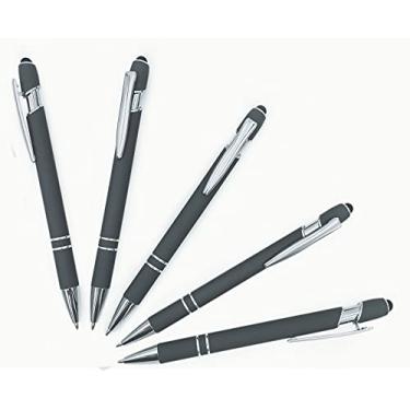 Imagem de Pacote com 5 canetas esferográficas 2 em 1 com ponta capacitiva de toque macio e emborrachado, ponta média de metal premium, tinta preta, compatível com a maioria das telas sensíveis ao toque (cinza
