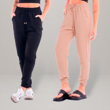 Imagem de Kit 2 Calças Jogger Feminina Duna Crepe Com Bolso e Cordão - Ju Ribeir