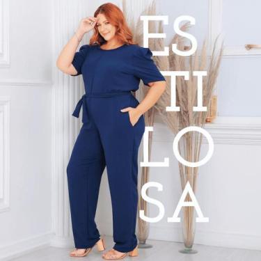Imagem de Macacão Longo Feminino Plus Size Manga Curta Social Curvy - Lia Rosa, 