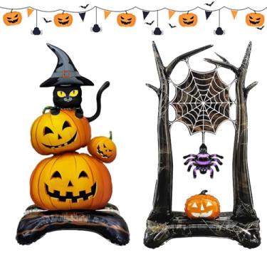 Imagem de Balões infláveis de Halloween Abóbora gigante gato preto e teia de aranha tema assustador balões de Mylar para Dia dos Mortos Halloween decoração inflável de festa assustadora