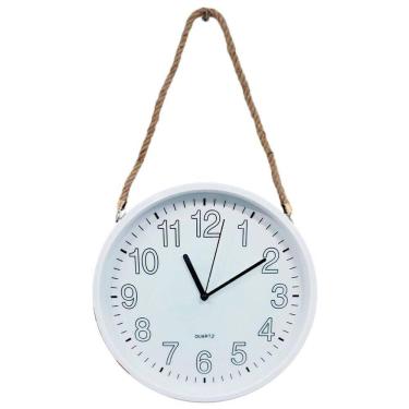 Imagem de Relógio De Parede Redondo White Quartz Com Corda De Sisal