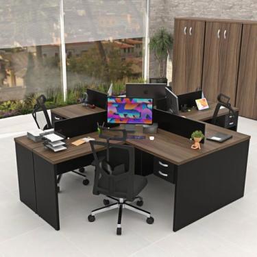 Imagem de Escrivaninha para Escritóro Ilha de Canto em L Nogal / Preto - Netmobi