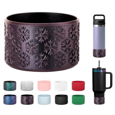 Imagem de Bluwing Bota de silicone para Stanley Cup 20/30/1,134 g, protetor inferior com flocos de neve para Stanley IceFlow 20/850.5 g e Hydroflask 340.2-680.4 g, fundo de garrafa antiderrapante (Roxo)