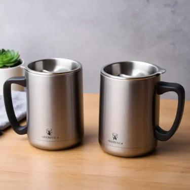 Imagem de Caneca Térmica Parede Dupla em Aço Inox Cinza 800ml com Tampa Hermética - Estilo Minimalista