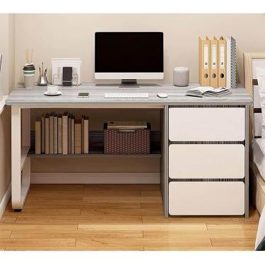 Imagem de Mesa De Computador Moderna E Simples Grande Mesa De Escrita De Estudo Com Armazenamento E Prateleiras Armário Mesa De Perna De Metal Para Escritório Em Casa, Grey, 100x50x73.5cm(39x19x28in)