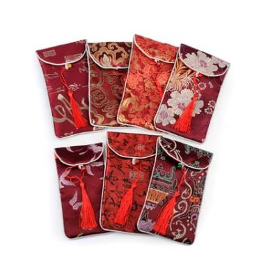 Imagem de Only My Live Home Bolsas femininas para celular com alça de tecido para óculos bolsa de joias atacado brocado de seda chinesa sacos de embalagem 10 peças (17 x 8 cm, padrão aleatório bordô (10 peças))