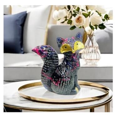 Imagem de Ornamento de arte de escultura de resina raposa para escritório em casa, estatuetas colecionáveis, loja, entrada, armário de TV, decoração (suporte)