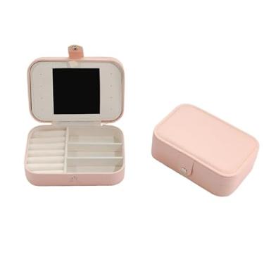 Imagem de Porta joias Grande Para Viagem Portátil Caixa Armazenamento para brincos, anéis, pulseira Generic e Bijuteria Com espelh (Rosa)
