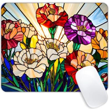 Imagem de Mouse pad quadrado flores de vidro colorido, mouse pads para jogos, tapete de mouse macio à prova d'água antiderrapante
