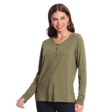 Imagem de Blusa Feminina Com Botões Manga Longa Rovitex Verde-Feminino