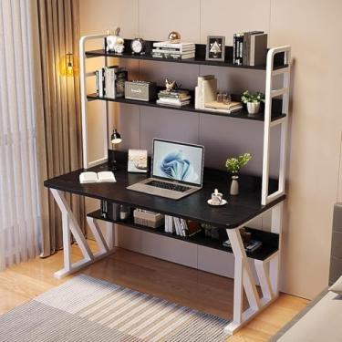 Imagem de Mesa De Escritório Em Casa Moderna Mesa De Computador Com Compartimentos De Armazenamento E Prateleira Mesa De Estudante Espaço De Trabalho Pessoal, White+black, 47 Inch