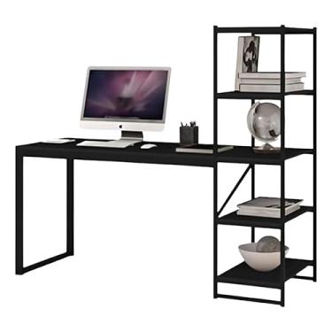 Imagem de Escrivaninha Mesa de Estudo Home Office com Estante Tampo 1,70 Mts Estilo Indusrial Aço/Ferro MDF/MDP Innovare (Preto com Preto)