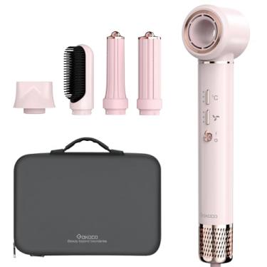 Imagem de GOKOCO Secador de Cabelo 5 em 1 Conjunto, Escova Secadora 1400W Alta Velocidade 110000 Rpm, Kit Modelador Liso e Cacheado com Bocal Magnético 220V, Rosa