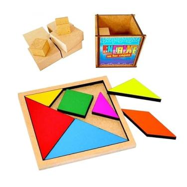Imagem de Kit 2 Brinquedos TANGRAM + ENCAIXE SE FOR CAPAZ em Madeira - Brinquedo Educativo