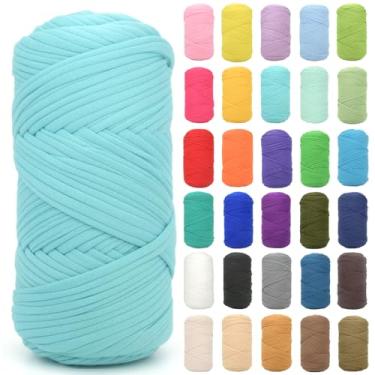 Imagem de Camiseta para crochê, azul aqua, tecido elástico grosso, fio de crochê para iniciantes, bolsa de tricô à mão, cesta/porta-copos / artesanato faça você mesmo/decoração de casa 200 g (azul aqua