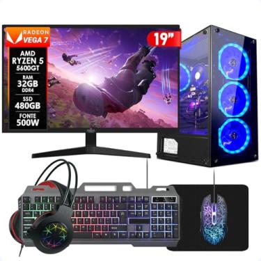 Imagem de PC Gamer Completo AMD Ryzen 5 5600GT 32GB DDR4 SSD 480GB Monitor 19" Kit Gamer Fonte 500w Strong Tech