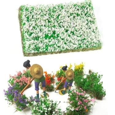 Imagem de Warmtree Aglomerado de flores de tufos de grama rasgados à mão para cenários em miniatura, aplicável à escala N & HO para layouts de trem, suprimentos de diorama e modelos arquitetônicos (branco)