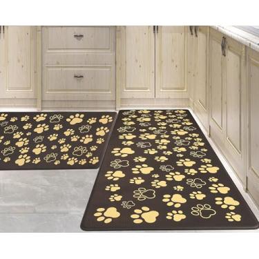 Imagem de PCSWEET HOME Tapetes de cozinha pretos e dourados, acolchoados, antifadiga, estampados, tapetes de cozinha para chão, 2 peças, impermeável, tapete confortável para mesa, pia, fogão, lavanderia, 43 x