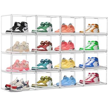 Imagem de DAYOOH Caixas de sapato de acrílico empilháveis, pacote com 12 caixas de exibição de sapatos de plástico transparente caixas de armazenamento de tênis tamanho masculino/feminino 12